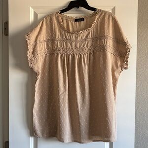 Elegant Beige Lace Trim Blouse